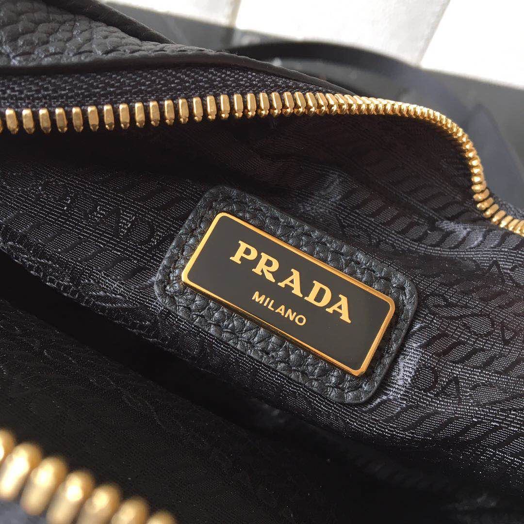 Prada Leather Shoulder Bag Handbag Tote Black/Gold 1BH082